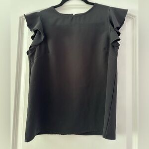 TCEC Black Ruffled Cap Sleeve Blouse